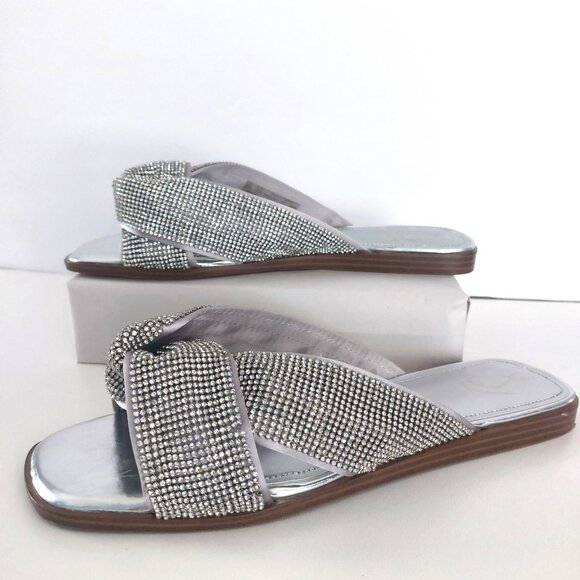 SAM EDELMAN Shiny Silver Sandals Women Sz 9.5 Issie Open Toe Evening Formal EUC - Picture 3 of 15